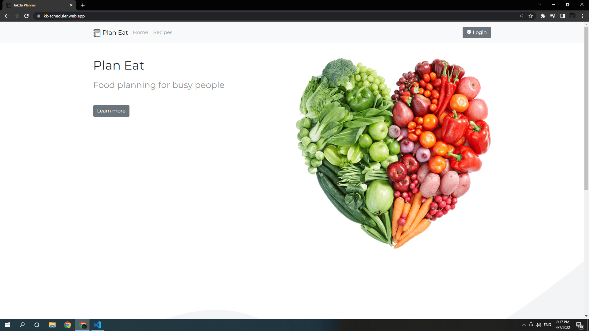 Screenshot of the takda planner landing page